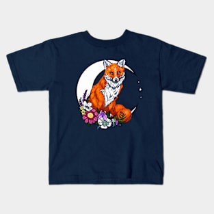 Moonlit Floral Fox Kids T-Shirt